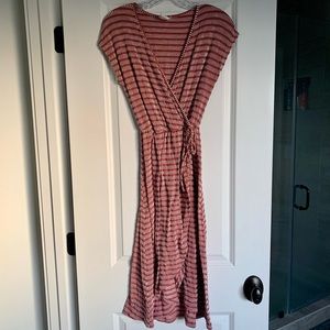 Caution to the Wind Wrap Midi Dress with Short Sleeves